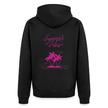 Summer Vibes, an island with palm trees in the sea, pink - Unisex Premium Organic Zip Hoodie - black - Back - Nico (187cm)