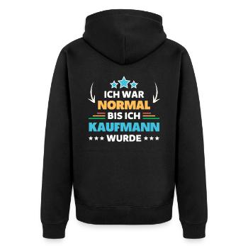 Ich war normal bis ich Kaufmann wurde - Unisex Premium Bio Zip Hoodie - Schwarz - Hinten - Nico (187cm)