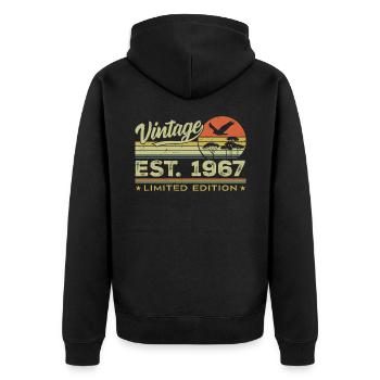 Jahrgang 1967 Genial seit 1967 Geschenk 1967 Retro - Unisex Premium Bio Zip Hoodie - Schwarz - Hinten - Nico (187cm)