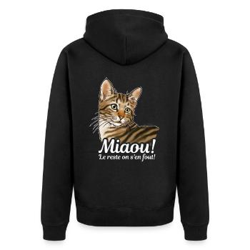 Chat tigré miaou (texte blanc) - Veste à capuche bio Premium Unisexe - noir - Dos - Nico (187cm)