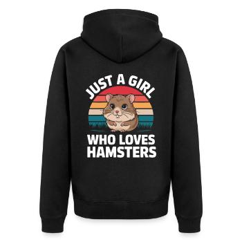 Hamster - Unisex Premium Bio Zip Hoodie - Schwarz - Hinten - Nico (187cm)