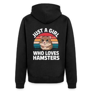 Hamster - Unisex Premium Bio Zip Hoodie - Schwarz - Hinten - Nico (187cm)