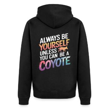 Kojote Tier Lustig - Unisex Premium Bio Zip Hoodie - Schwarz - Hinten - Nico (187cm)