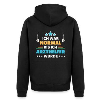 Ich war normal bis ich Arzthelfer wurde - Unisex Premium Bio Zip Hoodie - Schwarz - Hinten - Nico (187cm)