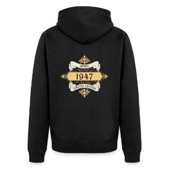 Avril 1947 Anniversaire Édition Limitée - Veste à capuche bio Premium Unisexe - noir - Dos - Nico (187cm)