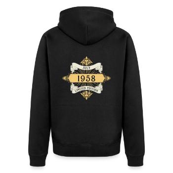 Anniversaire de juillet 1958 Édition limitée - Veste à capuche bio Premium Unisexe - noir - Dos - Nico (187cm)