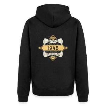 Anniversaire de décembre 1945 Édition limitée - Veste à capuche bio Premium Unisexe - noir - Dos - Nico (187cm)