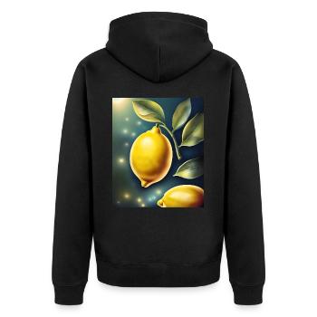 Gesunde Zitrone Zitrone - Unisex Premium Bio Zip Hoodie - Schwarz - Hinten - Nico (187cm)