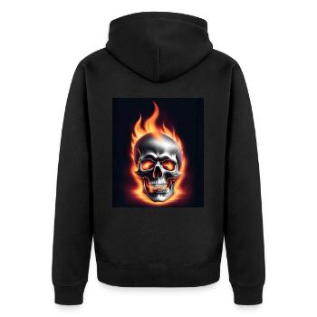 Ein brennender Schädel - Unisex Premium Bio Zip Hoodie - Schwarz - Hinten - Nico (187cm)