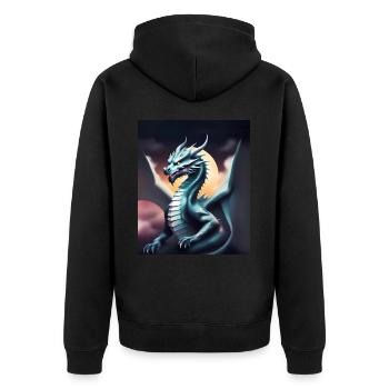 Grauer Drache - Unisex Premium Bio Zip Hoodie - Schwarz - Hinten - Nico (187cm)