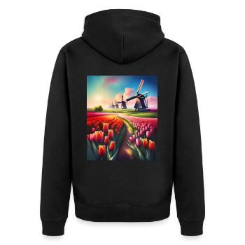 Magnifique paysage de tulipes aux Pays-Bas - Veste à capuche bio Premium Unisexe - noir - Dos - Nico (187cm)