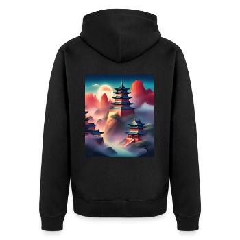 Japanische Burgen auf Bergen - Unisex Premium Bio Zip Hoodie - Schwarz - Hinten - Nico (187cm)