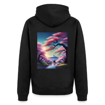 Fuji-Berg in Japan - Unisex Premium Bio Zip Hoodie - Schwarz - Hinten - Nico (187cm)