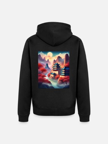 Awesome japanese fortresses - Unisex Premium Organic Zip Hoodie - black
