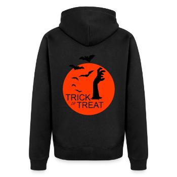HALLOWEEN HORROR NACHT - Unisex Premium Bio Zip Hoodie - Schwarz - Hinten - Nico (187cm)