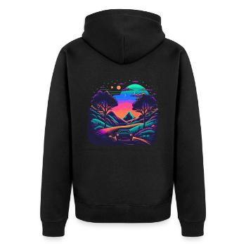 Car in Neon Landscape - Unisex Premium Organic Zip Hoodie - black - Back - Nico (187cm)