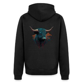 Yak Stierkopf - Unisex Premium Bio Zip Hoodie - Schwarz - Hinten - Nico (187cm)