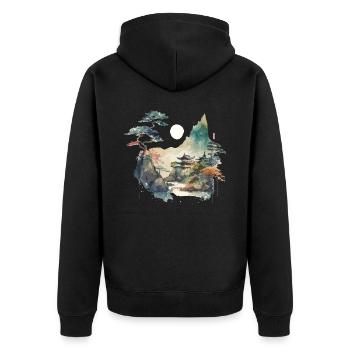 Temple Landscape - Unisex Premium Organic Zip Hoodie - black - Back - Nico (187cm)