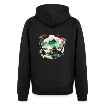 Chinesischer Tempel auf einer Klippe - Unisex Premium Bio Zip Hoodie - Schwarz - Hinten - Nico (187cm)