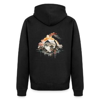 Asiatische Aquarellillustration - Unisex Premium Bio Zip Hoodie - Schwarz - Hinten - Nico (187cm)