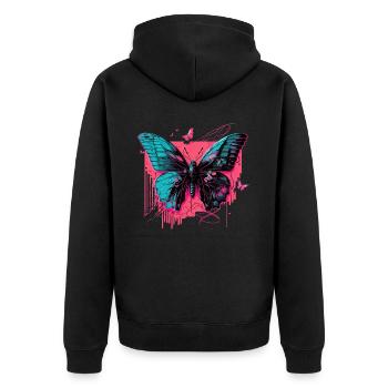 Schmetterling im Technicolor-Schein - Unisex Premium Bio Zip Hoodie - Schwarz - Hinten - Nico (187cm)