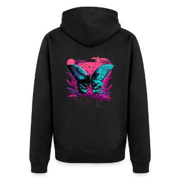 Kunst des Vaporwave Schmetterlings - Unisex Premium Bio Zip Hoodie - Schwarz - Hinten - Nico (187cm)