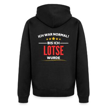 Ich war normal bis ich Lotse wurde - Unisex Premium Bio Zip Hoodie - Schwarz - Hinten - Nico (187cm)