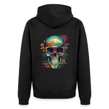 Crâne tropical avec lunettes de soleil avec fleurs - Veste à capuche bio Premium Unisexe - noir - Dos - Nico (187cm)