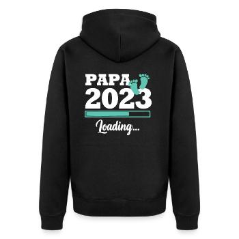 Papa 2023 wird geladen - Unisex Premium Bio Zip Hoodie - Schwarz - Hinten - Nico (187cm)