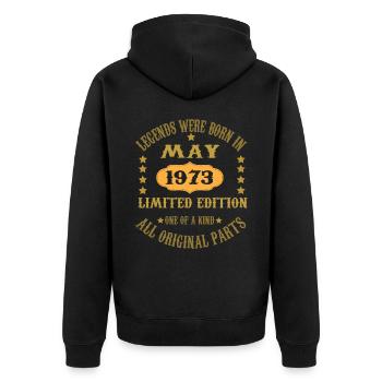 Les légendes sont nées en mai 1973 - Veste à capuche bio Premium Unisexe - noir - Dos - Nico (187cm)