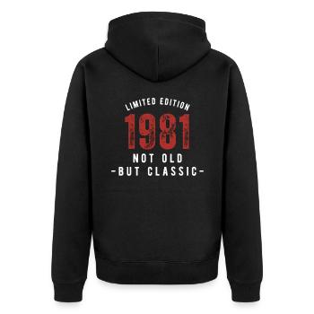 Limited Edition 1981 - not old but classic - Unisex Premium Organic Zip Hoodie - black - Back - Nico (187cm)