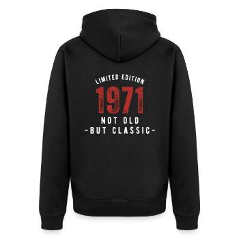 Limited Edition geboren 1971 - not old but classic - Unisex Premium Bio Zip Hoodie - Schwarz - Hinten - Nico (187cm)