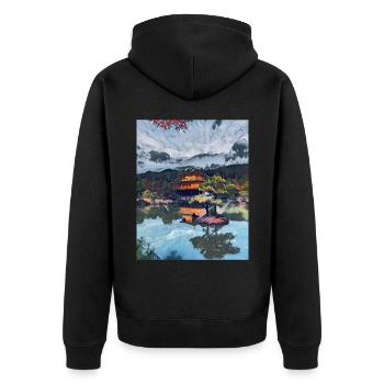 Kinkakuji, Kyoto, Japan - Unisex Premium Bio Zip Hoodie - Schwarz - Hinten - Nico (187cm)
