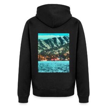 Red Gate of Peace, Ashinoko Lake, Japan - Unisex Premium Organic Zip Hoodie - black - Back - Nico (187cm)