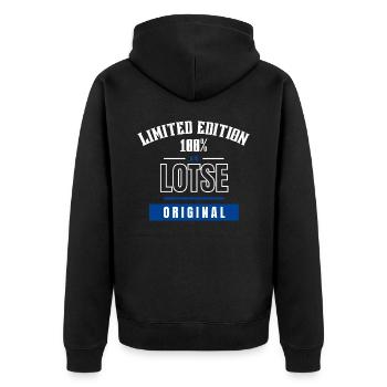 Limited Edition 100% - Lotse - Original - Unisex Premium Bio Zip Hoodie - Schwarz - Hinten - Nico (187cm)