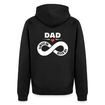 Dad Always On Never Off Papa Shirt Vatertag - Unisex Premium Bio Zip Hoodie - Schwarz - Hinten - Nico (187cm)