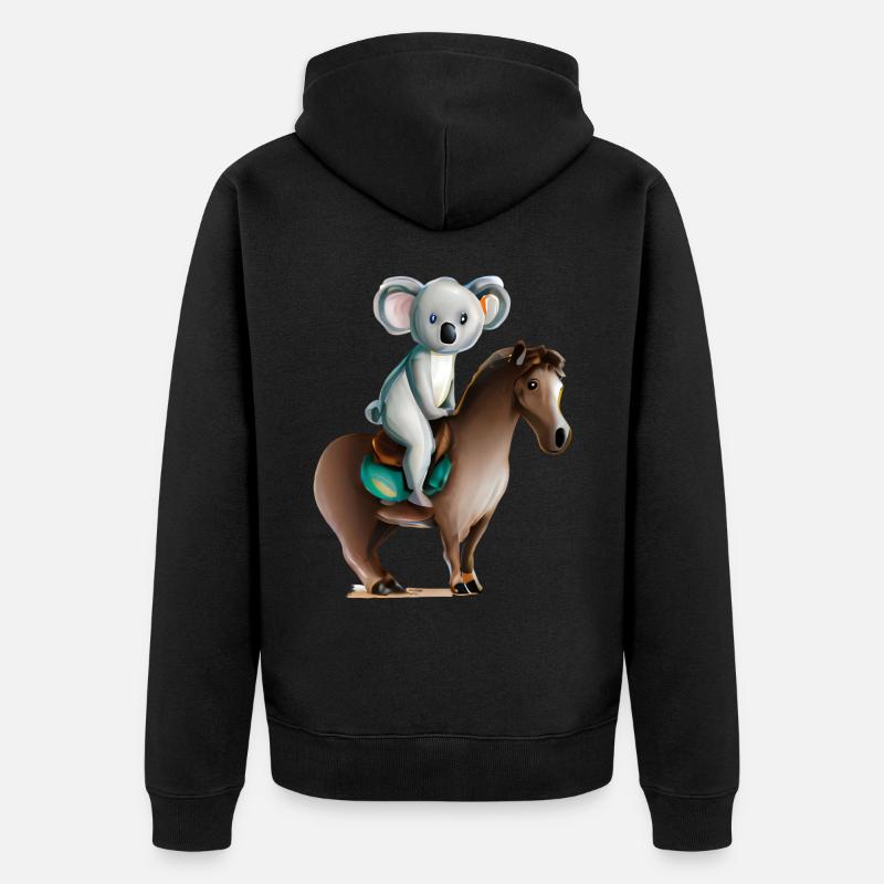 Koala auf einem Pferd - Unisex Premium Bio Zip Hoodie - Schwarz
