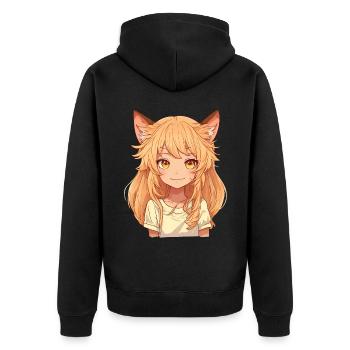 Kemonomimi Anime Manga Kawaii Chibi Girl Charakter - Unisex Premium Bio Zip Hoodie - Schwarz - Hinten - Nico (187cm)