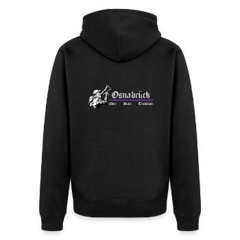 Osnabrück Ehre Stolz Tradition - Unisex Premium Bio Zip Hoodie - Schwarz - Hinten - Nico (187cm)
