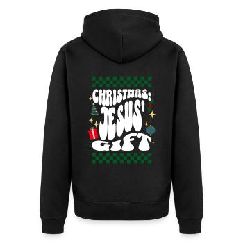 Christmas Jesus Gift - Christians Retro Ugly Xmas - Unisex Premium Bio Zip Hoodie - Schwarz - Hinten - Nico (187cm)
