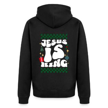 Jesus is King Christians Xmas Retro Ugly Christmas - Unisex Premium Bio Zip Hoodie - Schwarz - Hinten - Nico (187cm)