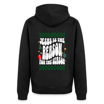 Jesus is the Reason for the Season: Ugly Christmas - Unisex Premium Bio Zip Hoodie - Schwarz - Hinten - Nico (187cm)