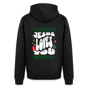 Jesus loves You - Christians Retro Ugly Christmas - Unisex Premium Bio Zip Hoodie - Schwarz - Hinten - Nico (187cm)