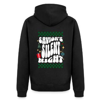 Savior's Silent Night - Christians Retro Ugly Xmas - Unisex Premium Bio Zip Hoodie - Schwarz - Hinten - Nico (187cm)