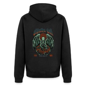 Grüner Kaiju - Cthulhu Kult Lovecraft Necronomicon - Unisex Premium Bio Zip Hoodie - Schwarz - Hinten - Nico (187cm)