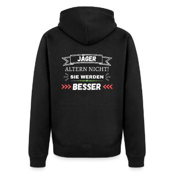 Jäger altern nicht! Sie werden besser - Unisex Premium Bio Zip Hoodie - Schwarz - Hinten - Nico (187cm)