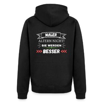 Maler altern nicht! Sie werden besser - Unisex Premium Bio Zip Hoodie - Schwarz - Hinten - Nico (187cm)