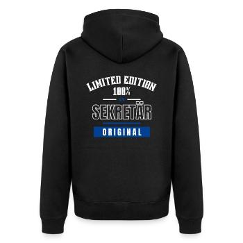 Limited Edition 100% - Sekretär - Original - Unisex Premium Bio Zip Hoodie - Schwarz - Hinten - Nico (187cm)