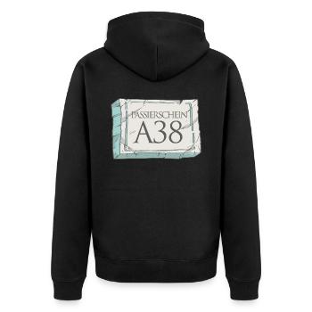 Passierschein A38 Ausgangssperre Home Office - Unisex Premium Bio Zip Hoodie - Schwarz - Hinten - Nico (187cm)