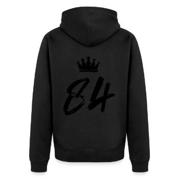 84 Zahl Krone - Unisex Premium Bio Zip Hoodie - Schwarz - Hinten - Nico (187cm)
